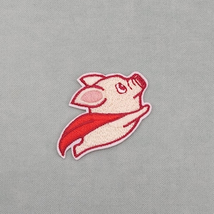 Super hero iron-on embroidered pig patch, iron on patch, sewing patch, customize clothing and accessories
