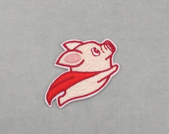 Super hero iron-on embroidered pig patch, iron on patch, sewing patch, customize clothing and accessories