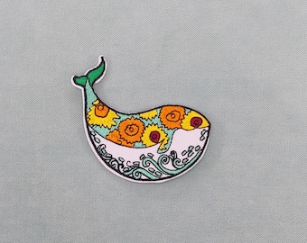 Whale in bloom patch, embroidered iron-on patch, iron on patch, sewing patch, customize clothing and accessories