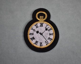 Vintage pocket clock patch, embroidered iron-on patch