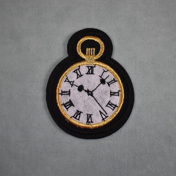 Patch Horloge de poche vintage, écusson thermocollant brodé