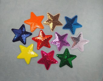 Patch étoile thermocollant en paillettes 7 cm, divers couleurs, Astre en paillettes