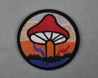 Mushroom iron-on patch, embroidered badge