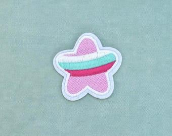 Embroidered iron-on rainbow star patch, Customizable iron-on rainbow star patch