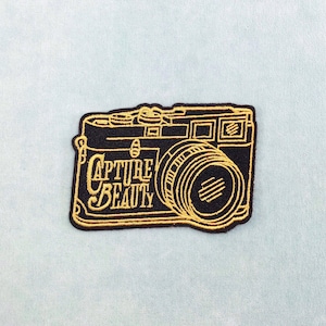 Patch Camera photo, écusson thermocollant brodé thème photographie, fer ou à coudre, customiser vêtements et accessoires