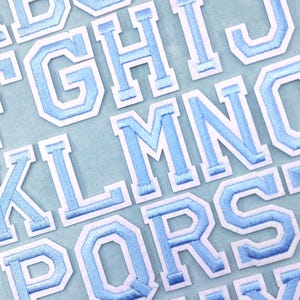 Light blue iron-on alphabet letter patches, embroidered patches, customize, personalize