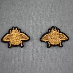 Patch 2 small gold embroidered iron-on insects, iron on patch, sewing patch, customize clothes and accessories