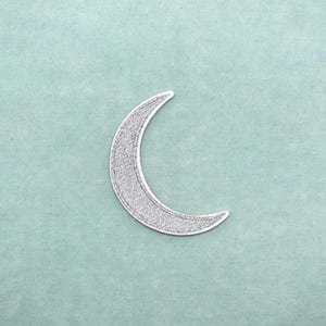 Silver crescent iron-on patch, embroidered or sew-on, to customize clothing and accessories