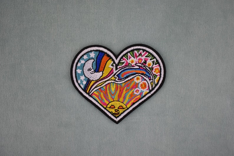 Bohemian iron-on heart patch, crest, applique, iron on embroidered patch image 1