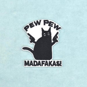 Parche bordado Gato MADAFAKAS, parche bordado termoadhesivo
