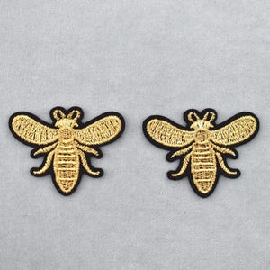 Set of 2 gold iron-on flying insect patches, duo patches, sew-on patches, customize clothes and accessories
