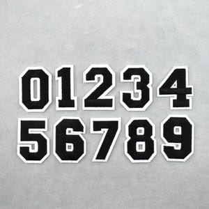 Schwarze Nummernaufnäher, gestickte, aufbügelbare Nummernaufnäher, zur individuellen Gestaltung von Kleidung und Accessoires