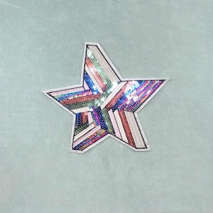 Parche de estrella de discoteca de los 80 en lentejuelas y bordado (NO ES TERMOADHESIVO), parche de lentejuelas