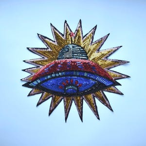 Large glittery iron-on UFO patch, glittery UFO emblem
