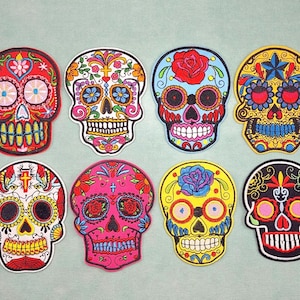 Mexikanischer Totenkopf-Aufnäher, gestickter Aufnäher zum Aufbügeln, Aufnäher zum Aufnähen, zum Personalisieren von Kleidung und Accessoires