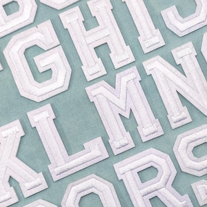 Parches de letras del alfabeto termoadhesivos blancos, parches bordados, personalizar, personalizar