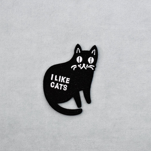 Embroidered black cat patch, embroidered iron-on patch