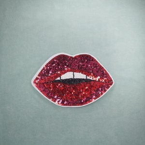 Big lips sequin patch, embroidered iron-on patch, iron on patch, sewing patch, customize clothes and accessories