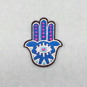 Patch thermocollant main de Fatma, Écusson œil de providence brodé œil porte bonheur doré (4.5 cm x 6 cm)