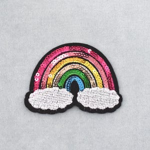 Regenboogpatch met paillettenborduursel, strijkpatch