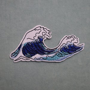 Patch illustration of iron-on waves, embroidered badge on iron