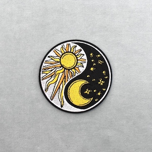 Patch thermocollant Lune soleil brodé, Ecusson boho, Mandala...