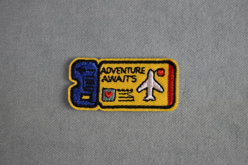 Patch billet avion, écusson thermocollant brodé, deux modèles Jaune