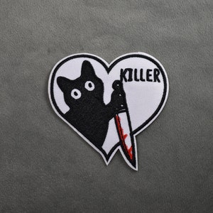 Embroidered assassin cat patch, embroidered iron-on patch