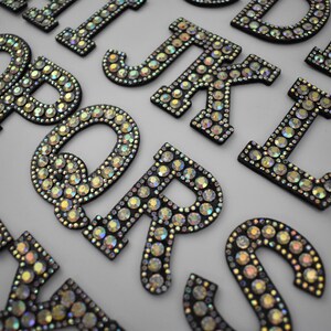 Iron-on rhinestone alphabet letter patches, embroidered crests, Customize, Personalize