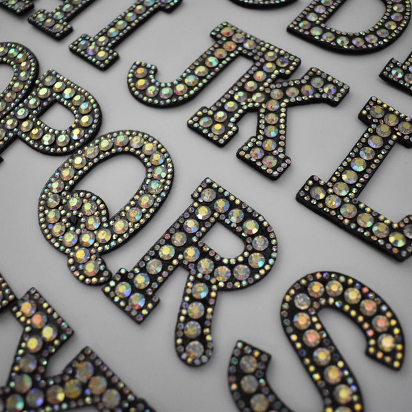 Patchs lettres alphabet  thermocollants en strass , écussons brodés , Customiser, Personnaliser