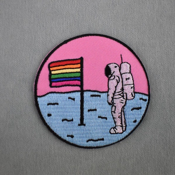 Embroidered pink Astronaut patch, iron-on Cosmonaut crest