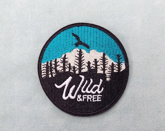 Wild & Free iron-on patch, embroidered badge