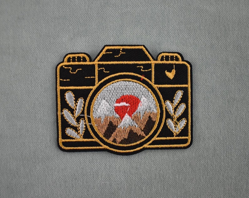 Iron-on camera patch, embroidered badge image 1