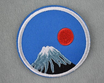 Sunset in the mountains iron-on patch, embroidered crest