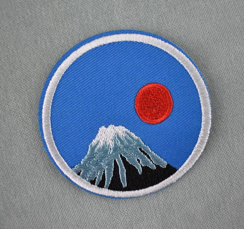 Sunset in the mountains iron-on patch, embroidered crest image 1