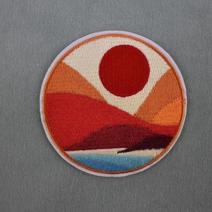 Iron-on ocher landscape patch 7.7 cm, Embroidered badge on iron image 3