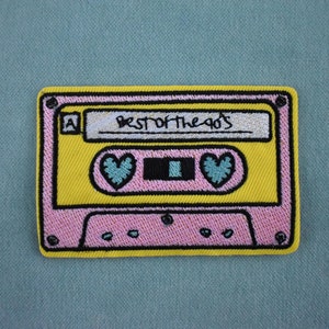 Vintage iron-on Cassette patch, embroidered badge on iron