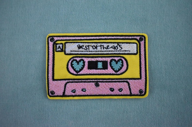 Vintage iron-on Cassette patch, embroidered badge on iron image 1