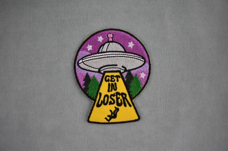 UFO crest, Embroidered iron-on get in loser, Patch to customize clothing and accessories image 1