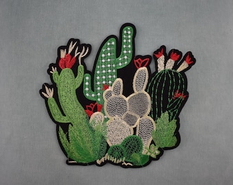 Large succulent plant variety patch 18 cm / 17 cm, Cactus bouquet patch embroidered on iron