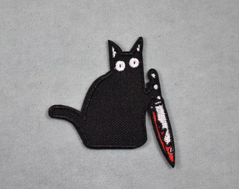 Patch chat assassin brodé, écusson thermocollant brodé