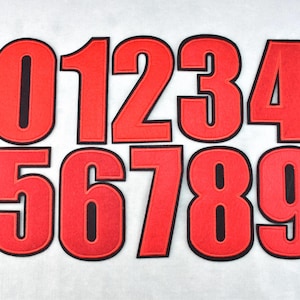 Grande toppa numerica rossa termoadesiva, toppe numeriche in feltro ricamate, personalizzabili