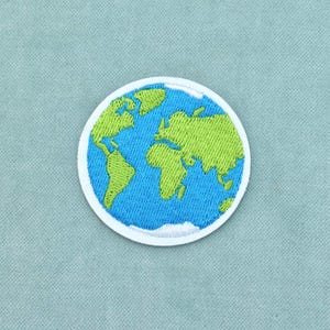 Iron-on planet earth patch, embroidered globe badge on iron