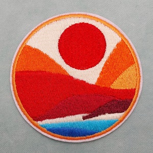 Iron-on ocher landscape patch 7.7 cm, Embroidered badge on iron image 2