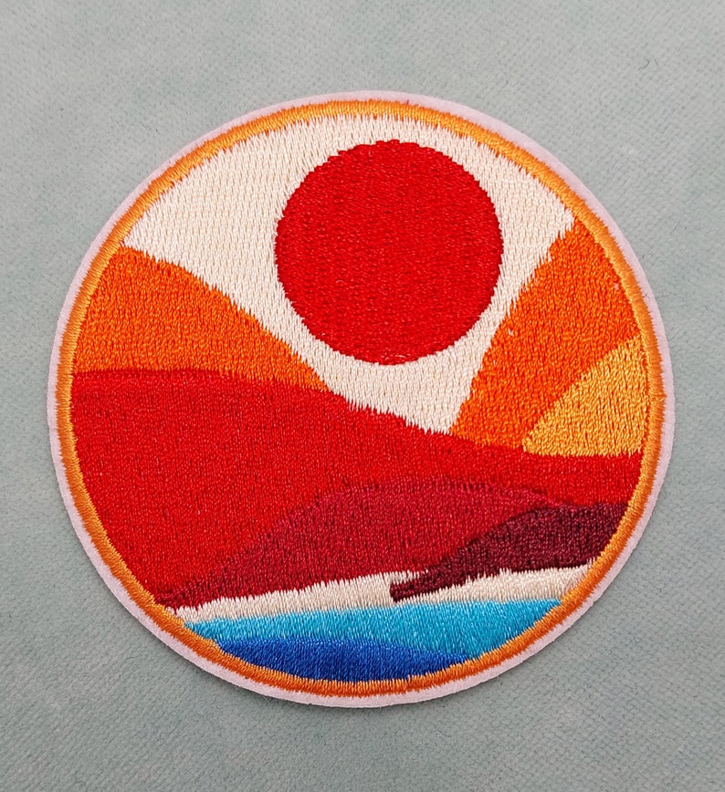 Iron-on ocher landscape patch 7.7 cm, Embroidered badge on iron image 2