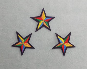 Lot 3 patchs étoiles multicolores thermocollant brodés, écussons à coller ou à coudre