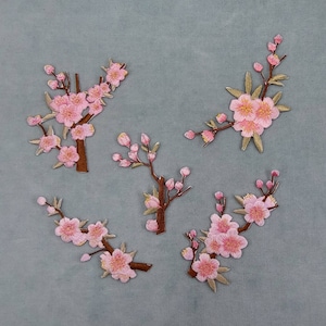 Cherry Blossom Illustration Iron-on Patch, Embroidered Iron-on Badge