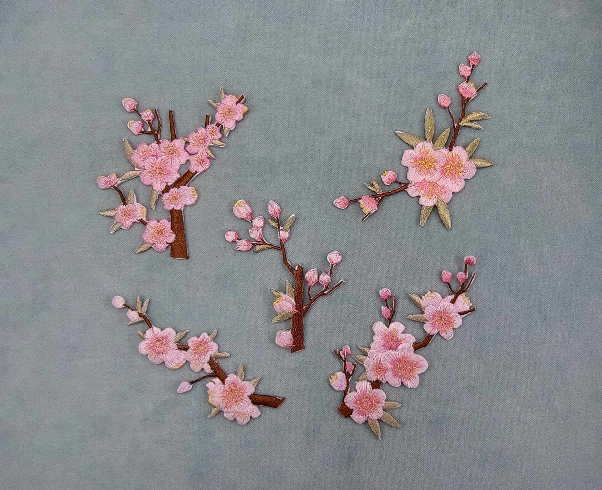 Cherry Blossom Illustration Iron-on Patch, Embroidered Iron-on Badge