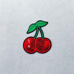 Glittery iron-on cherry patch, iron-on patch