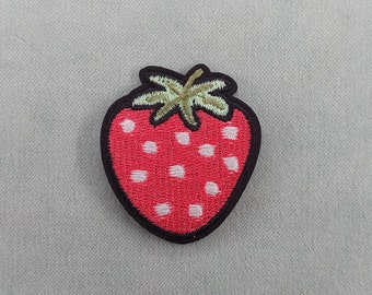 Embroidered strawberry patch, iron-on badge